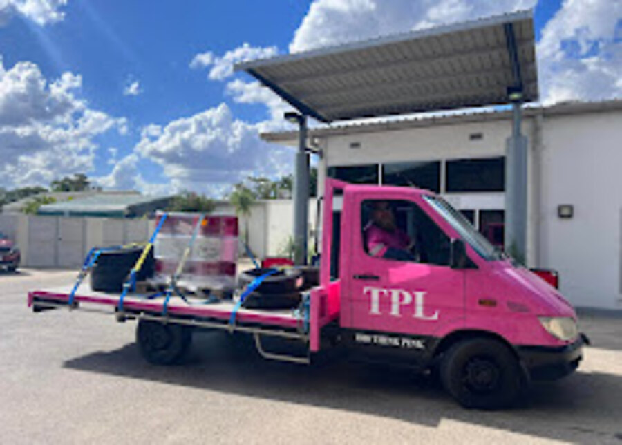 Think Pink Logistics truck loaded and ready for a freight run from the Mackay yard
